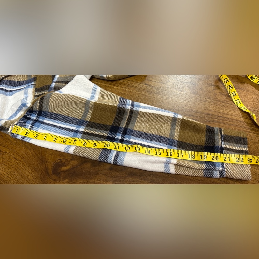 For the Republic Cropped Brown, Blue, White Plaid Flannel Shacket Women’s Sz XL - Picture 5 of 8